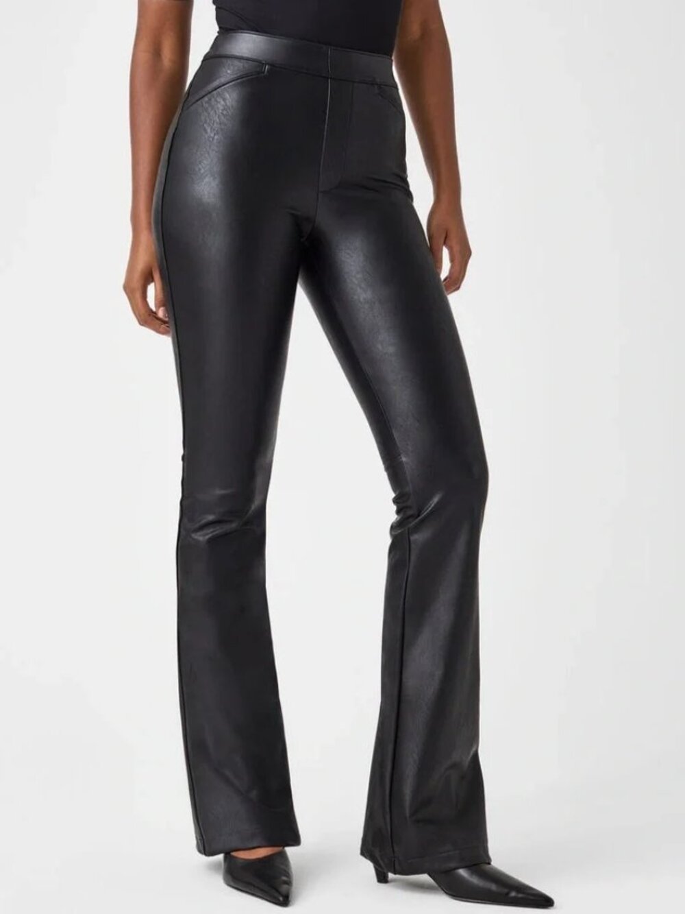 Spanx Black Faux Leather Like Flare Pants 3X Stretch NWT 20457Q